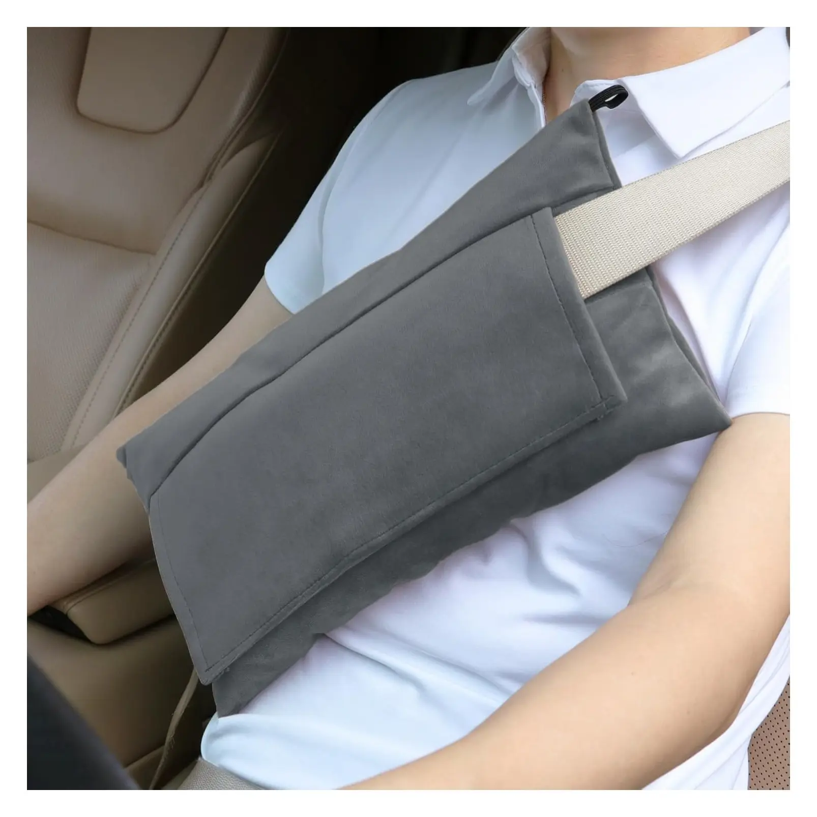 Post Surgery Seatbelt Pillow for Pregnancy, Mastectomy & Hysterectomy Recovery – Soft Velvet Cover, Firm Seatbelt Fixation, Machine Washable, Eases Wound Pressure, Prevents Shifting While Driving, Dark GrayGift