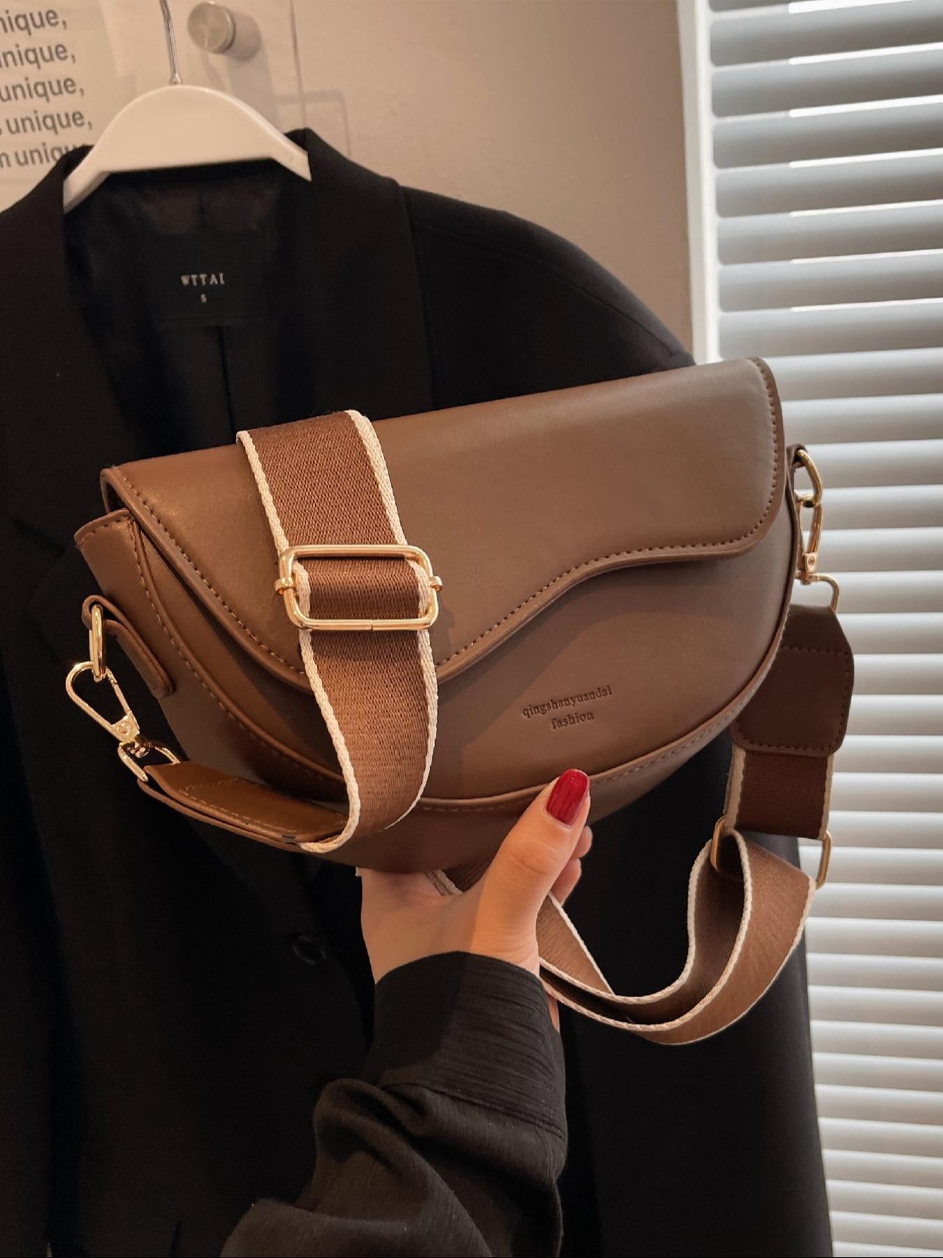 Christmas Gift,25 fall&winter ,Women's Fashionable Saddle Bag, Casual Versatile Crossbody Bag with Wide Shoulder Strap, Trendy All-match Commuter Bag for Daily Used, Everyday Bag