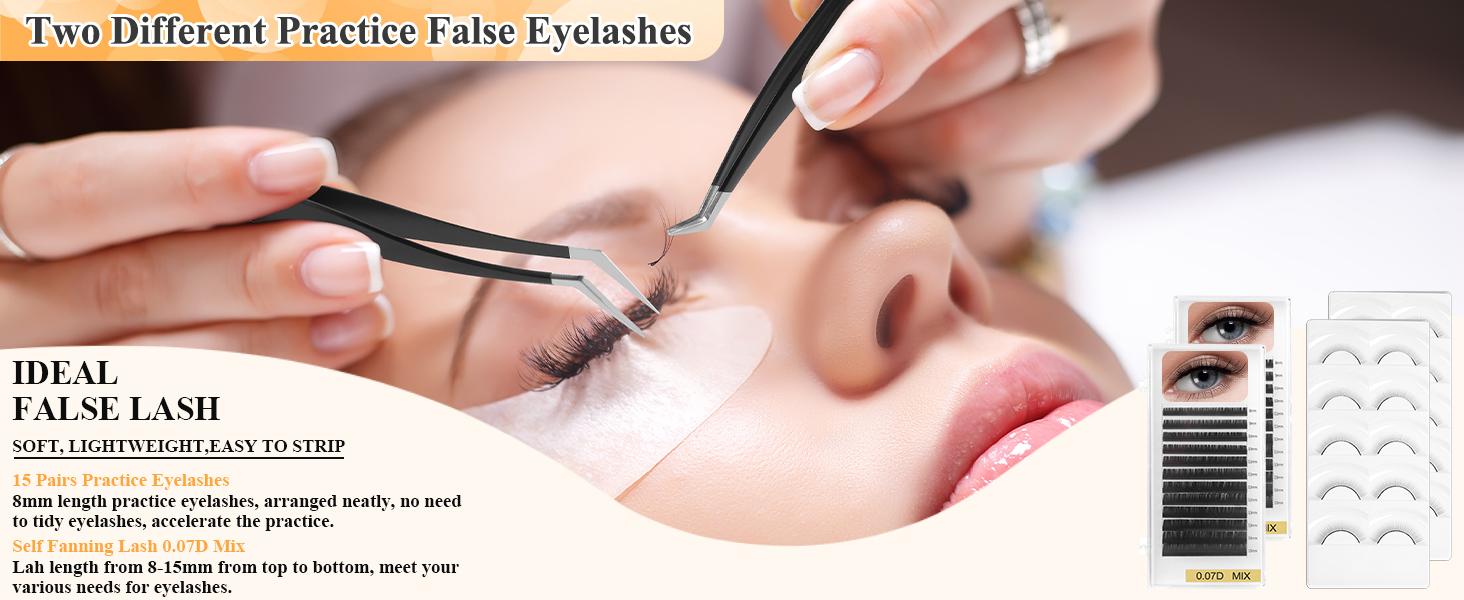 Lashes Kit for Eyelash Extension Beginner Lash Tech Starter Kit with Eye Lash Mannequin Head, Professional Eyelash Extension Kit with Lash Fan, Extension Glue and Eyelash Remover for Practice Training
