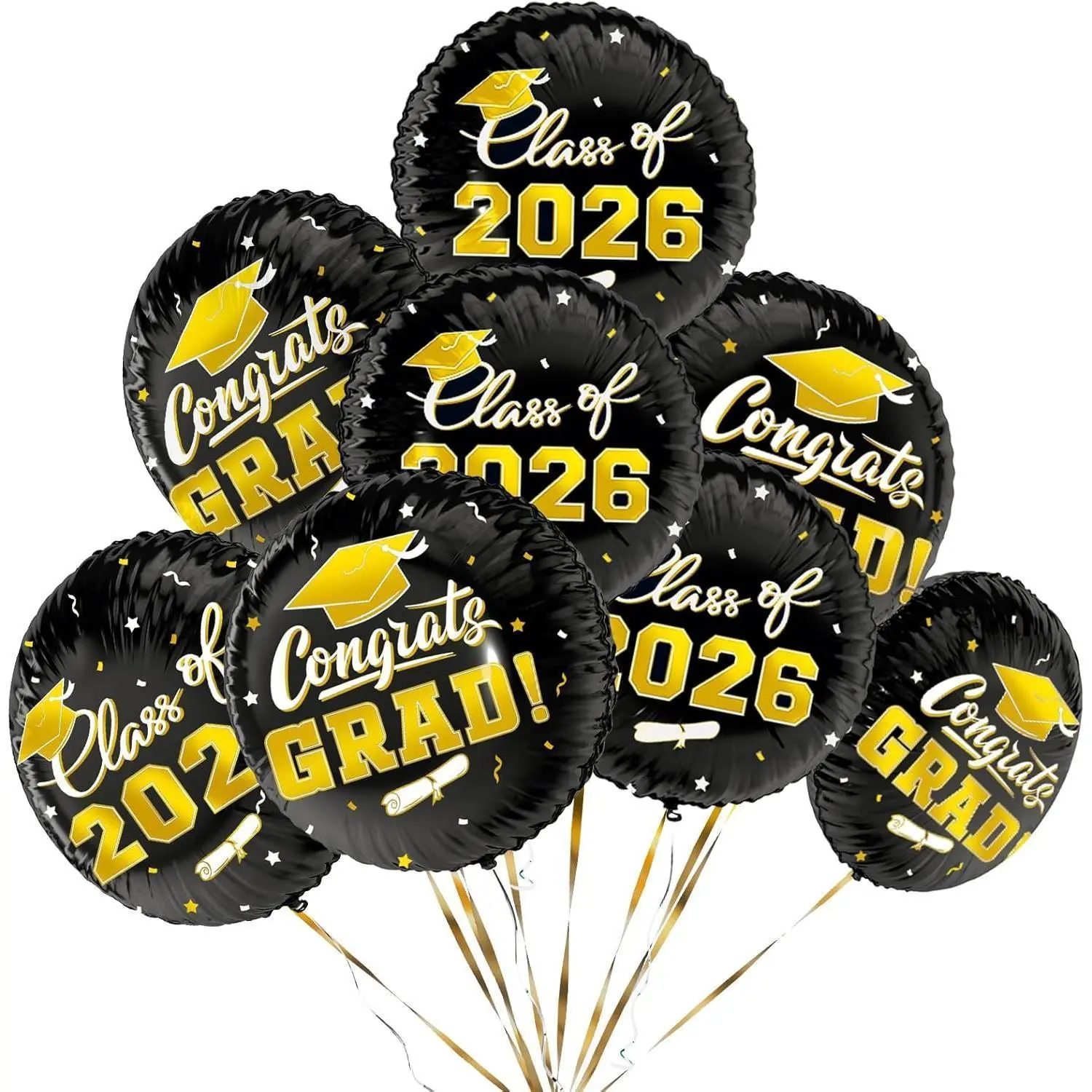 Class of 2026 Graduation Supplies & Decorations - 12pcs 18" Congrats Grad Black and Gold Balloons Set Memorable Grad Celebrations