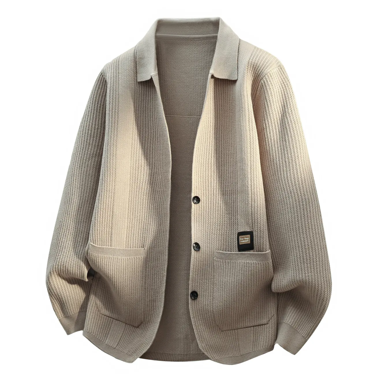 American-Style Ribbed Knit Cardigan For Men, Simple Small Collar, Breathable, Suitable For Commuting And Travel, Casual Knit Jacket For Spring And Autumn, Suitable For Daily Layering With Long-Sleeve Knit Jackets