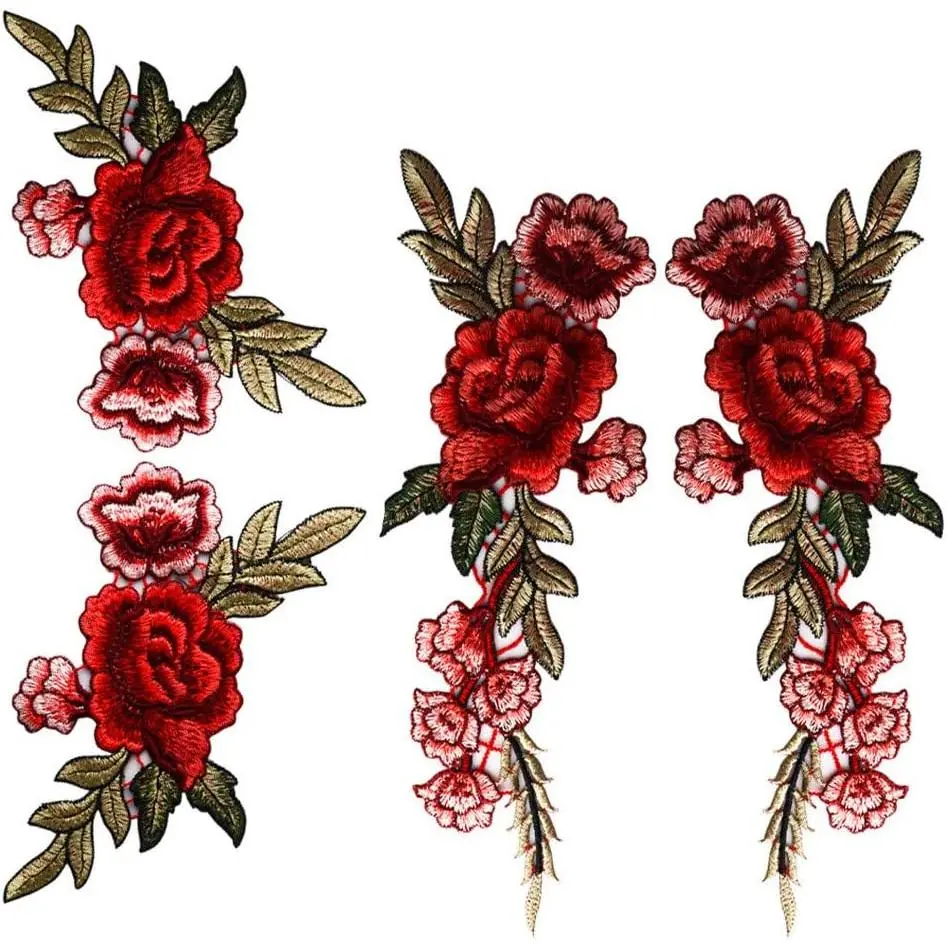 4 count Embroidery Rose Flower Lace Fabric Ribbon Sew  Patch  Bust Dress Bag Applique