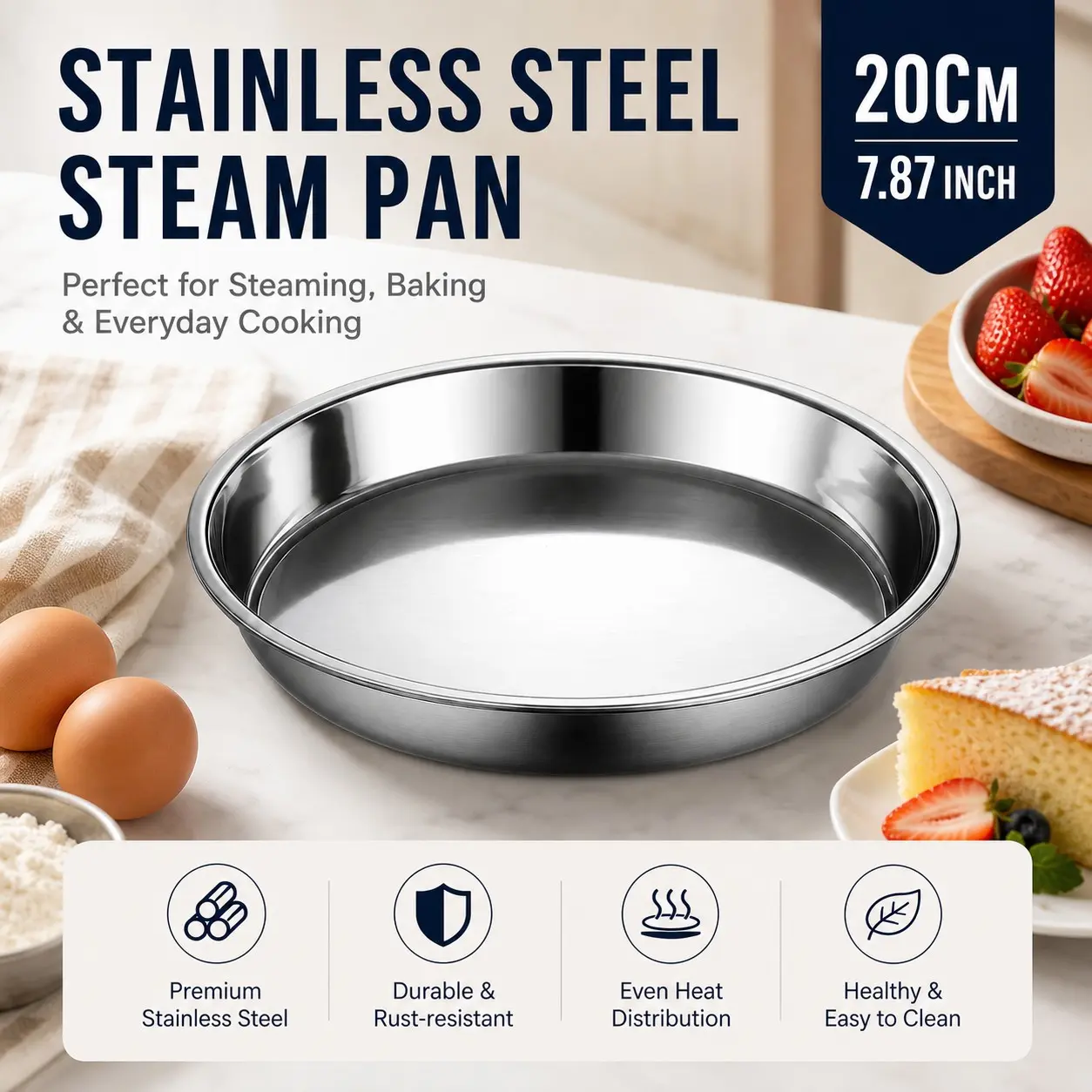 304 Stainless Steel Round Plate, Multi-Functional Steaming Bowl, Food Steamer for Cooking, Durable Non-Bone China Material, Ideal for Various Cooking Needs, Kitchenware
