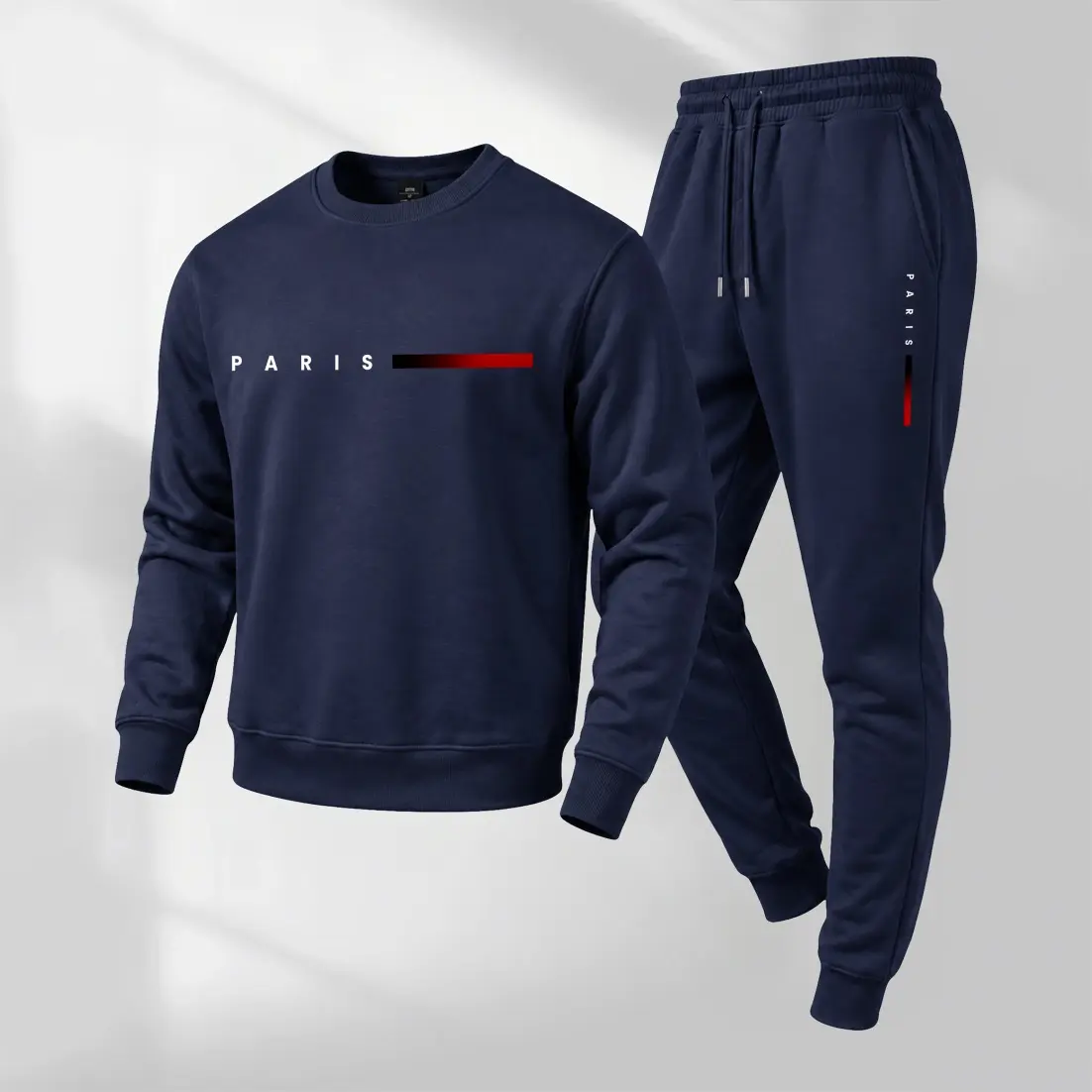 Men's Paris Graphic Crewneck Sweatshirt and Jogger Pants Set, Casual Long Sleeve Pullover with Drawstring Sweatpants, Fall Winter Tracksuit for Daily Wear, Travel, Lounge, Workout and Indoor Outdoor Activities
