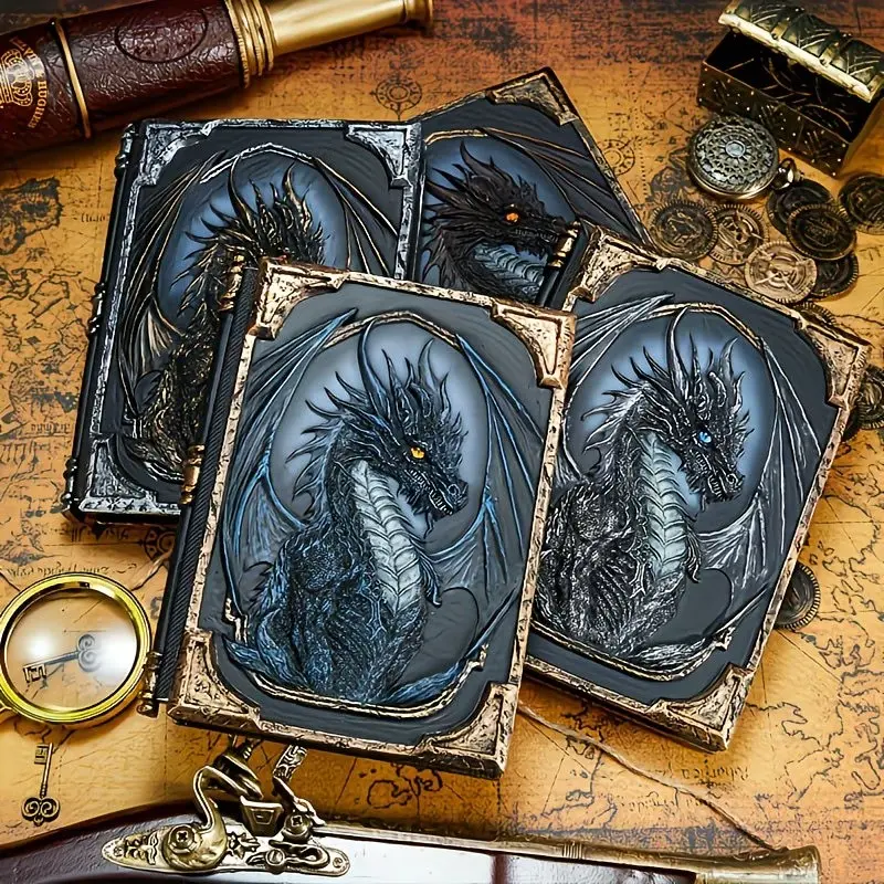 Magic Dragon Embossed Resin Notebook, 3D Vintage Fantasy Magic Book Style Stereo Diary, Creative Personalized Journal For Writing Sketching Drawing, Ideal Holiday Gift