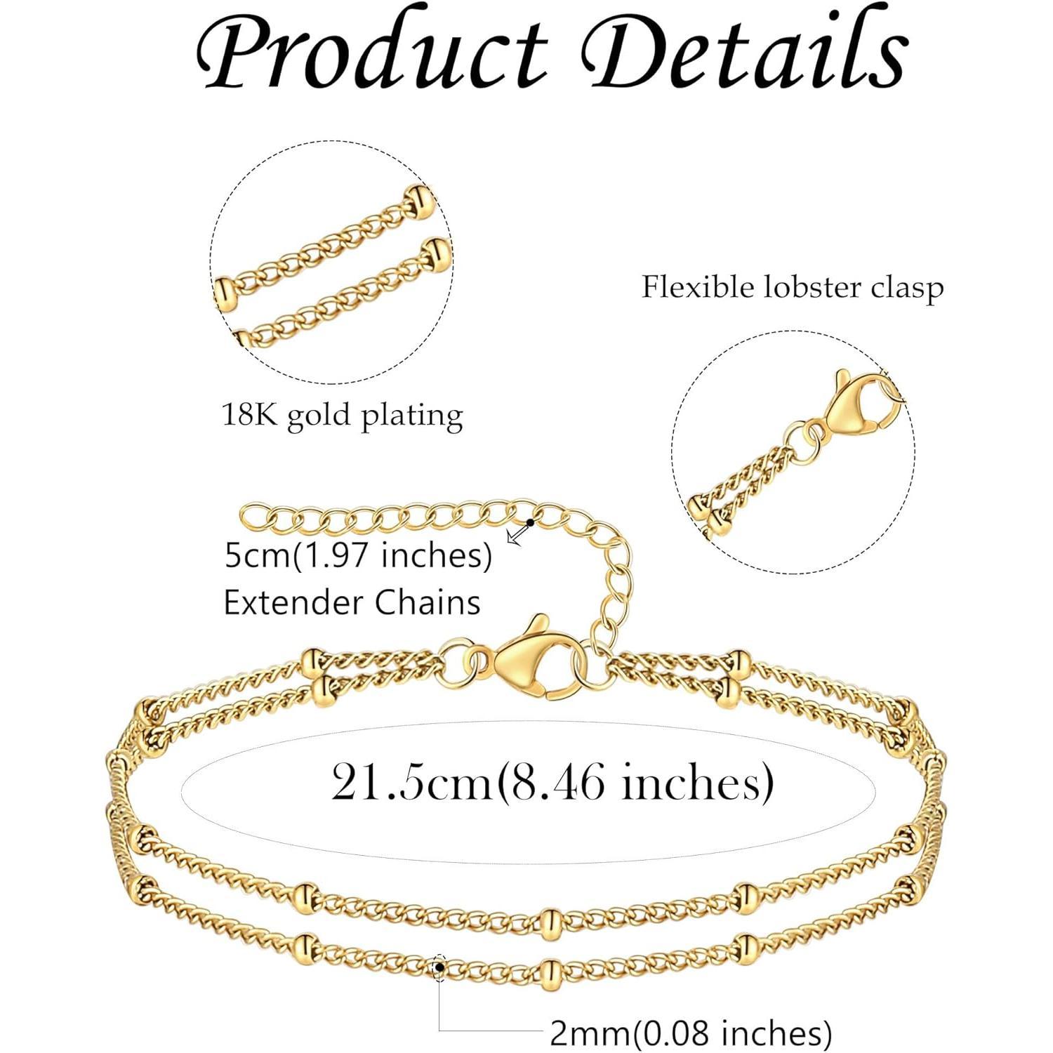 Ankle Bracelets 18K Stainless Steel Layered  Stackable Anklets Beach  for Women Men Adjustable