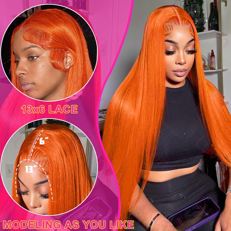 Bling Hair 30 32 Inch Ginger Straight Human Hair Wig Orange Brazilian 13x4 13x6 Hd Transparent Lace Frontal Ginger Human Hair Wigs for Women Pre Plucked 180% Density
