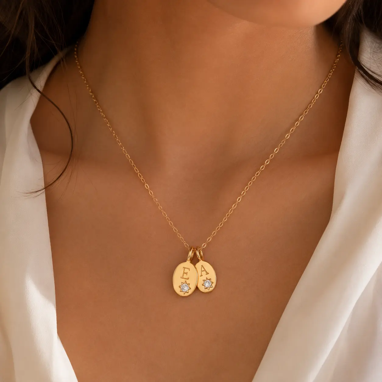 18K Gold Plated Initial Necklaces for Women, Personalized Oval Shiny Non Tarnish Monogram Name Letter A-Z Cubic Zirconia Pendant Necklaces Couple Jewelry Wife Daughter Birthday Anniversary Gifts