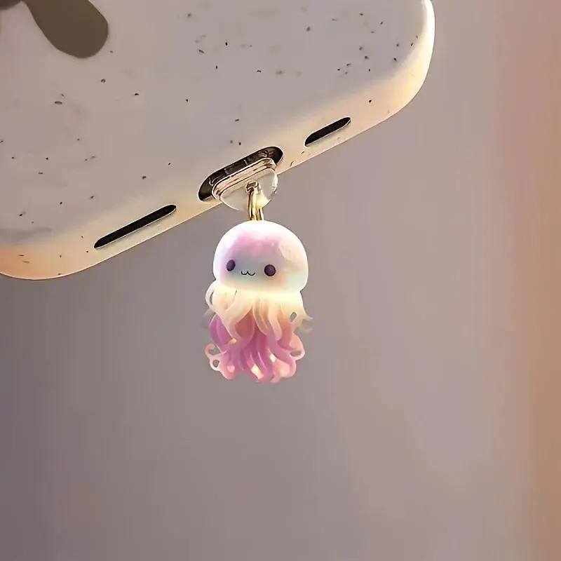 3Pcs Personalized 2D Acrylic Marine Animal Dust Plug Charms - Pink Jellyfish, Cute Octopus Accessories, Universal Anti-Dust Caps for iPhone, Type-C Android Ports (Leisure & Outdoor Phone Decor), Phone Accessories