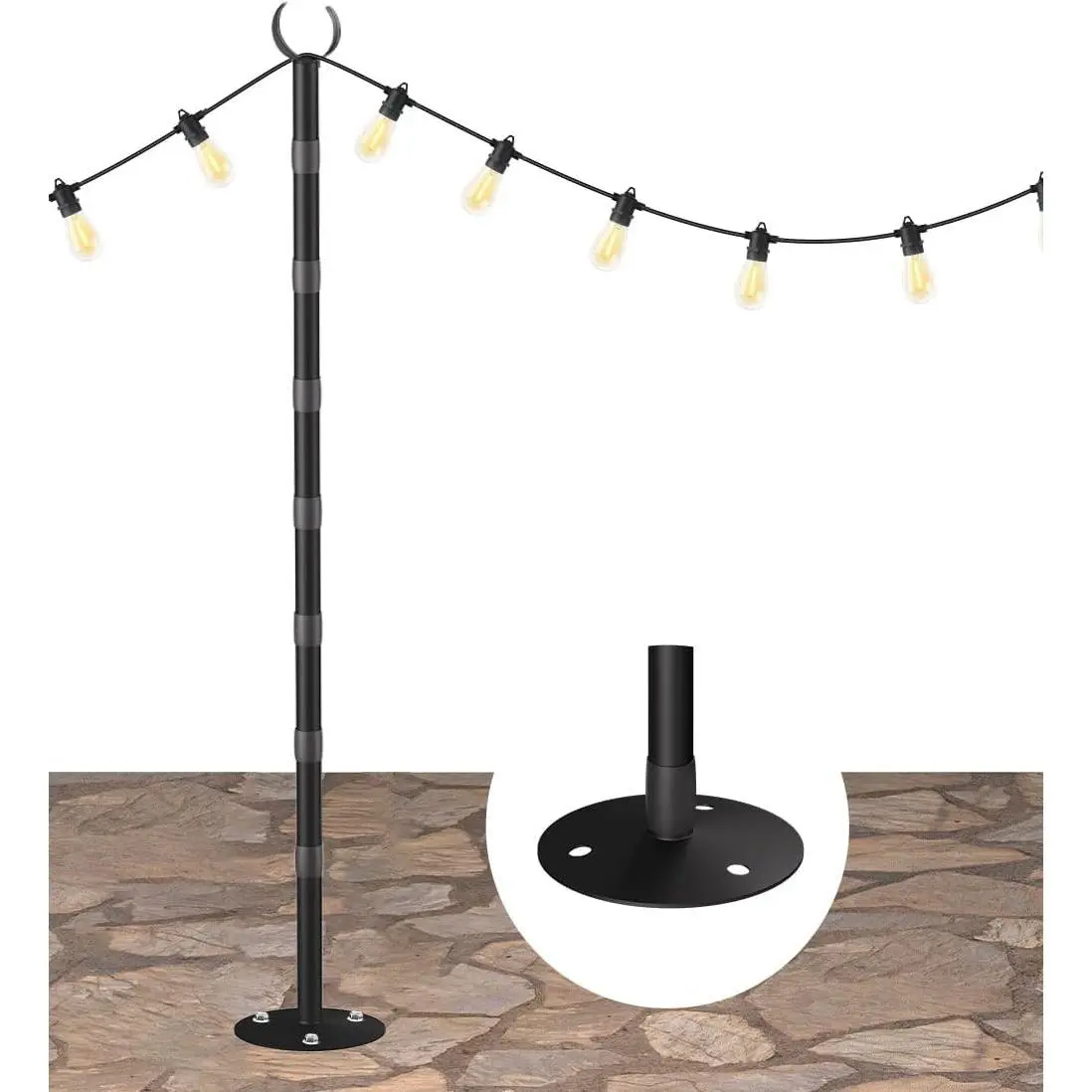 10Ft Heavy-Duty Rustproof Adjustable-Height Metal String Light Poles, Waterproof Outdoor Stand for Hard Surfaces, Backyard, Garden Party Lighting, Metal Poles