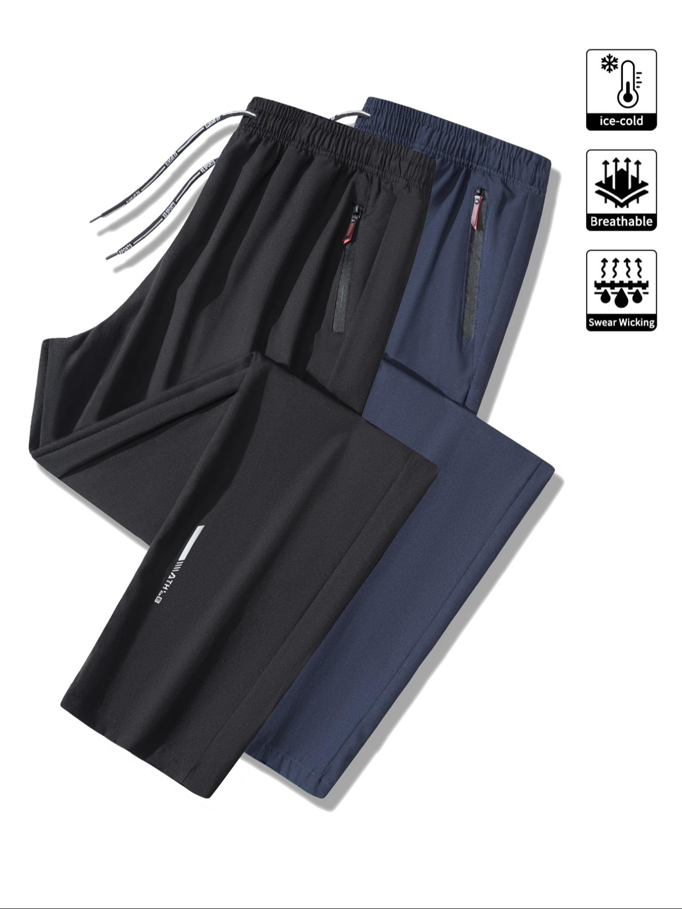 Men's Sporty Thin version Fitted Long Pants Set, Athletic Style Activewear, Zipper Pockets & Elastic Waistband Design, Breathable Sweat-Wicking Fabric for Outdoor Sports & Fitness