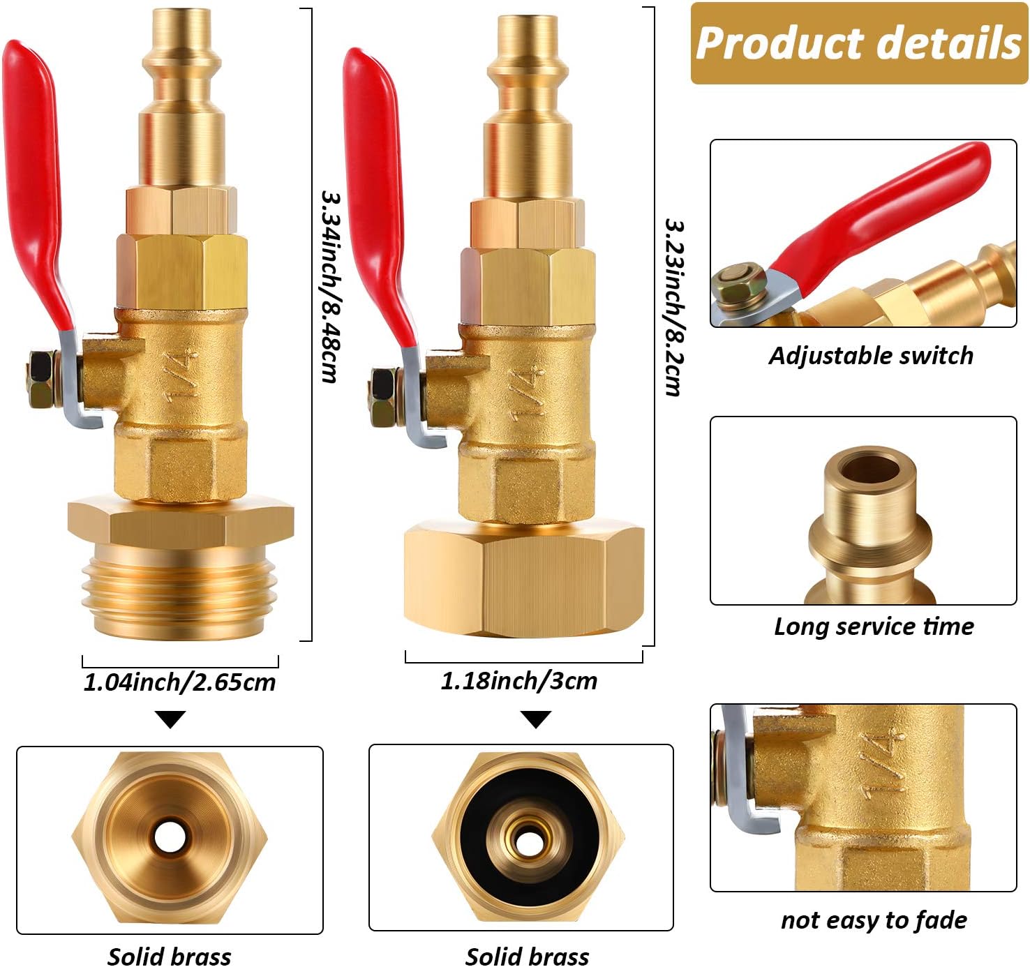 RV Winterize Blowout Adapters, 3/4'' GHT Male & Female Brass Winterizing Plugs, Air Compressor Sprinkler Blow-out Fitting Connector with Shut off Valve, for Camper,Boat,Garden Faucet Marine