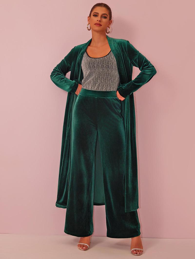 Joyfunear Women's Velvet Long Cardigan and Wide-Leg Pants Set