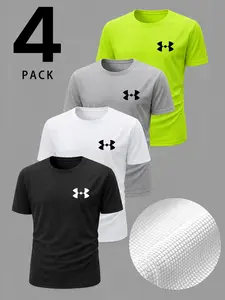 4-Pack Short Sleeve T-Shirts for Running, Gym Training, Outdoor Cycling, Breathable Quick-Dry Mesh Fabric, Unisex Sportswear