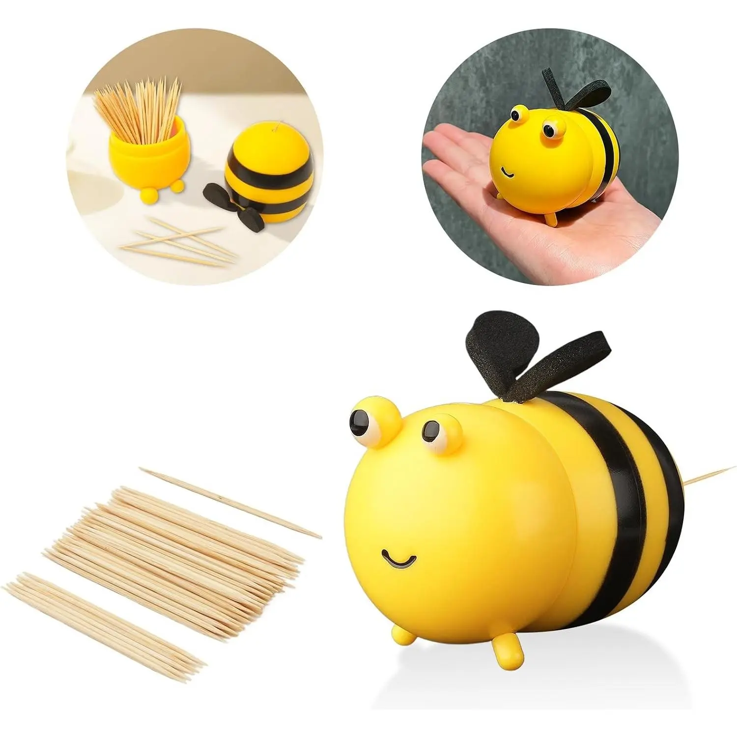 Toothpick Holder Dispenser Funny Cute Bee Decor Small Gifts for House Warming New Home Dining Room Restaurant (With Toothpicks)