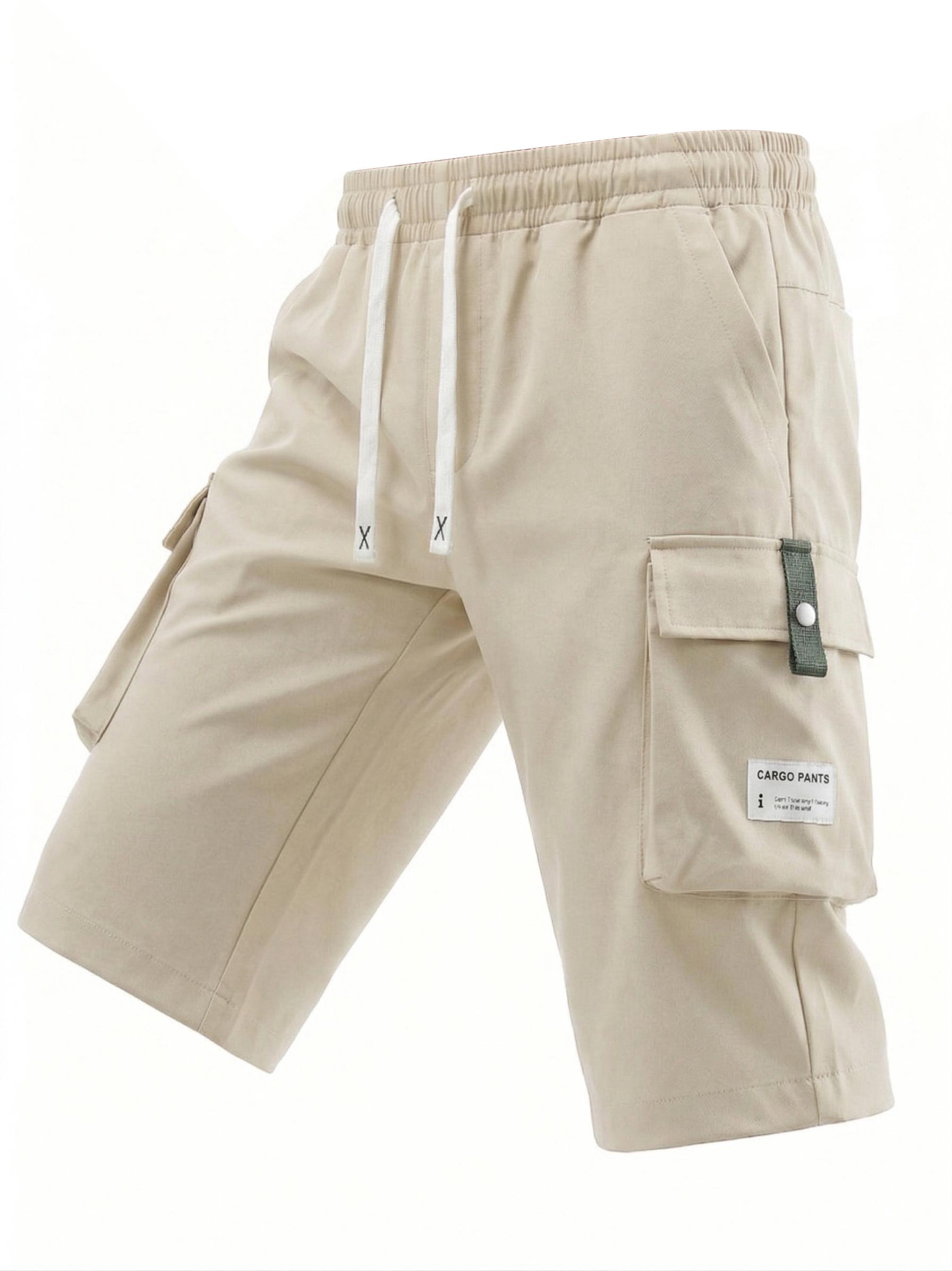 3 Pack Men&rsquo;s Cargo Shorts, 7/8 Length, Summer Drawstring Waist, Large Pockets, Letter Patch Details, Fashionable Casual Athletic Shorts