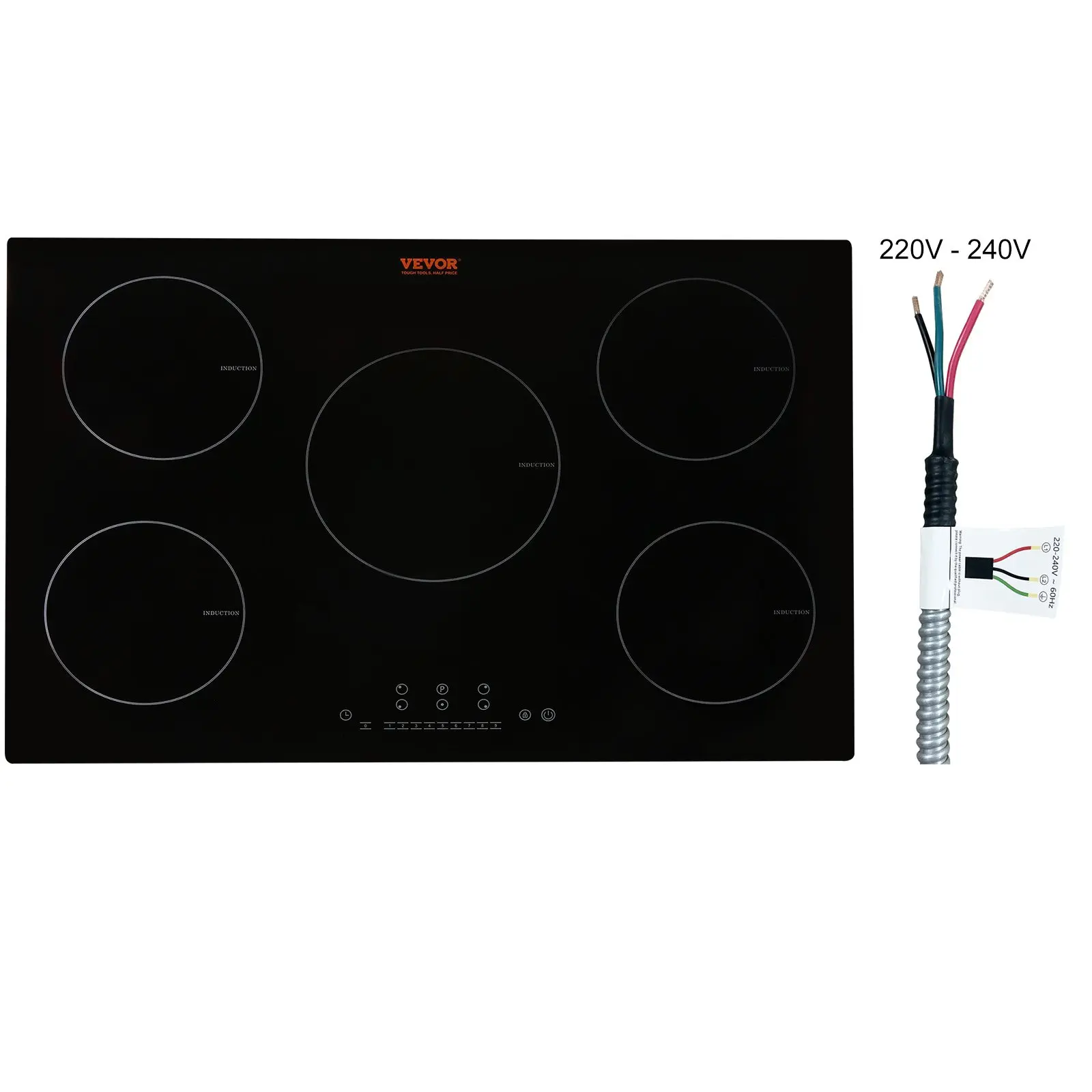 VEVOR Electric Cooktop, 5 Burners, 30'' Induction Stove Top, Built-in Magnetic Cooktop 9200W, 9 Heating Level Multifunctional Burner, LED Touch Screen w/ Child Lock Over-Temperature Protection