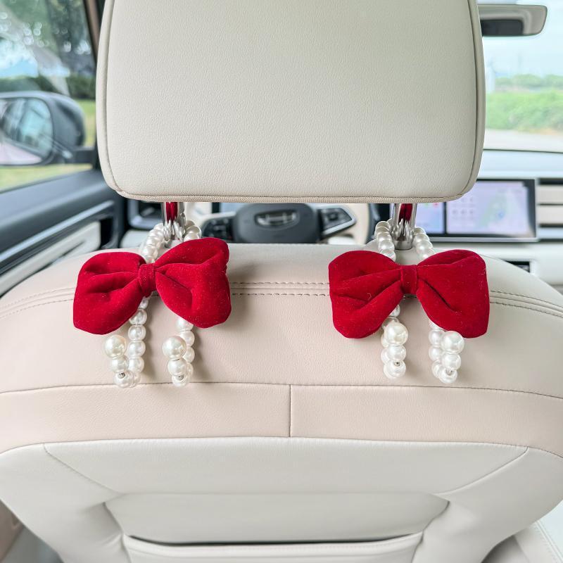 2pcs Charming Bowknot Design Car Seat Back Hook Durable ABS Material Multifunctional Interior Accessories for Women Girls Easy Installation Space Saving Solution