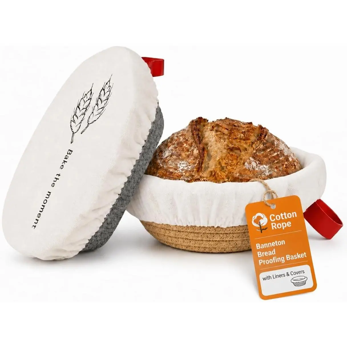 Banneton Bread Proofing Basket  Rope for Sourdough | Includes 9" Round and 10" Oval Baskets with Liners and Covers for Artisan Sourdough Bread Baking