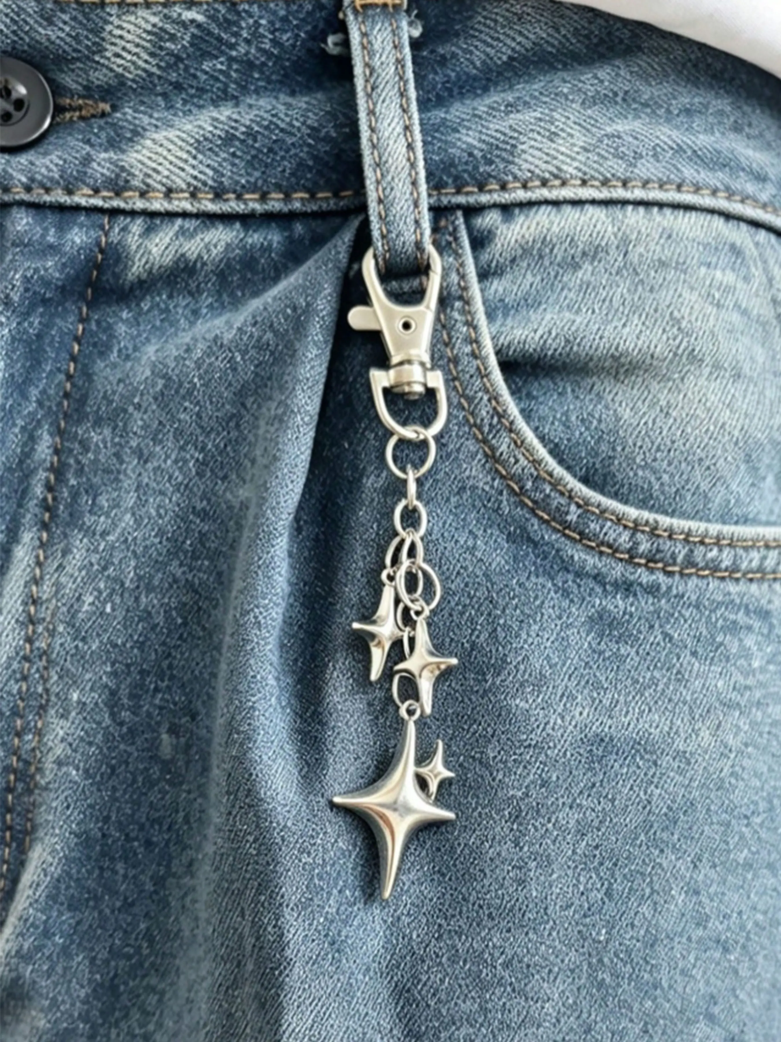 1Pc Y2K Style Star Jean Belt Chain, Versatile Accessory for Men and Women, Backpack Keychain Pendant, Unisex Fashion Item