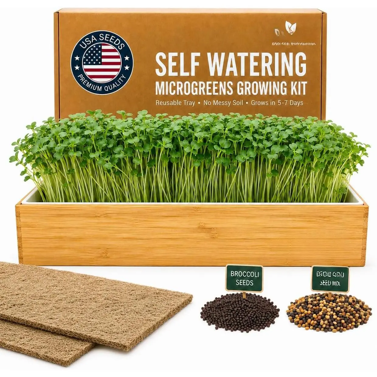 Microgreens Growing Kit - Self-Watering Tray with   Seeds | Grow broccoli and salad mix indoors with a  tray, grow mats,   seeds &  frame.