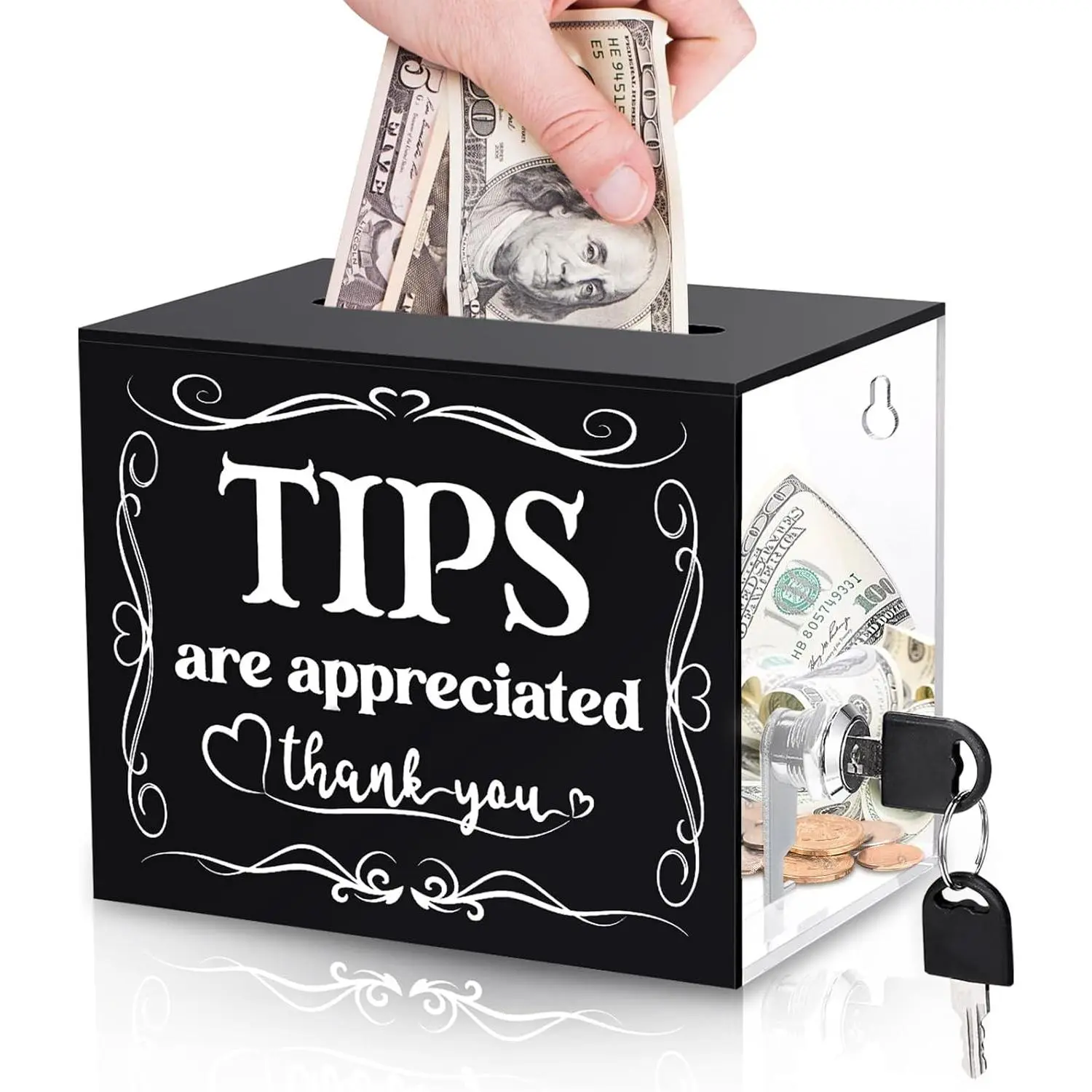 Tip Jar with Slot and Lock 6 x 4 x 5 Inch Money Storage Container Suggestion Box Raffle Cash Box for Bartender Bars Restaurants Musicians Driver