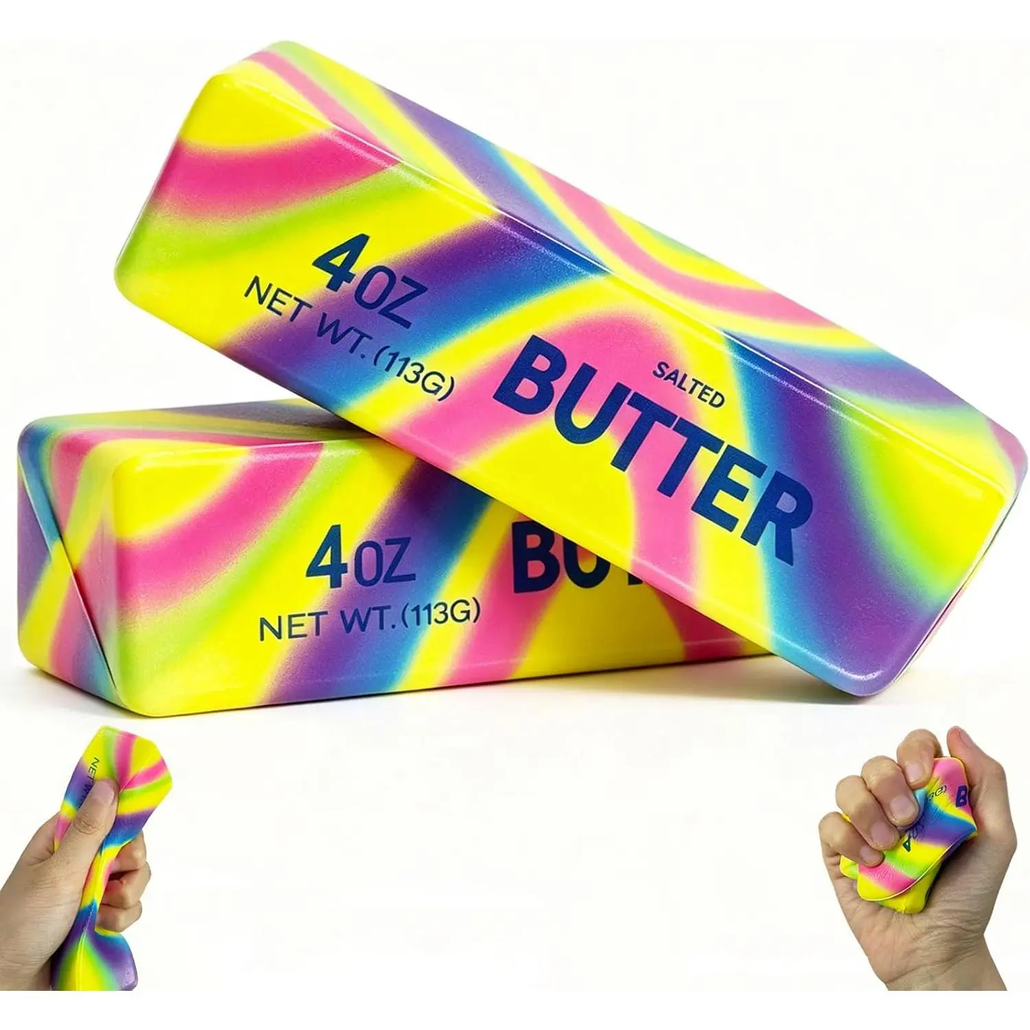 2PCS Durable & Long-Lasting Squishy Stress Relief Toys - Realistic Butter Stick Fidget, Slow Rising Soft Squeeze for Adults to Enjoy Fidgeting, Sensory Desk Gift for Friends (Dazzling Colors)