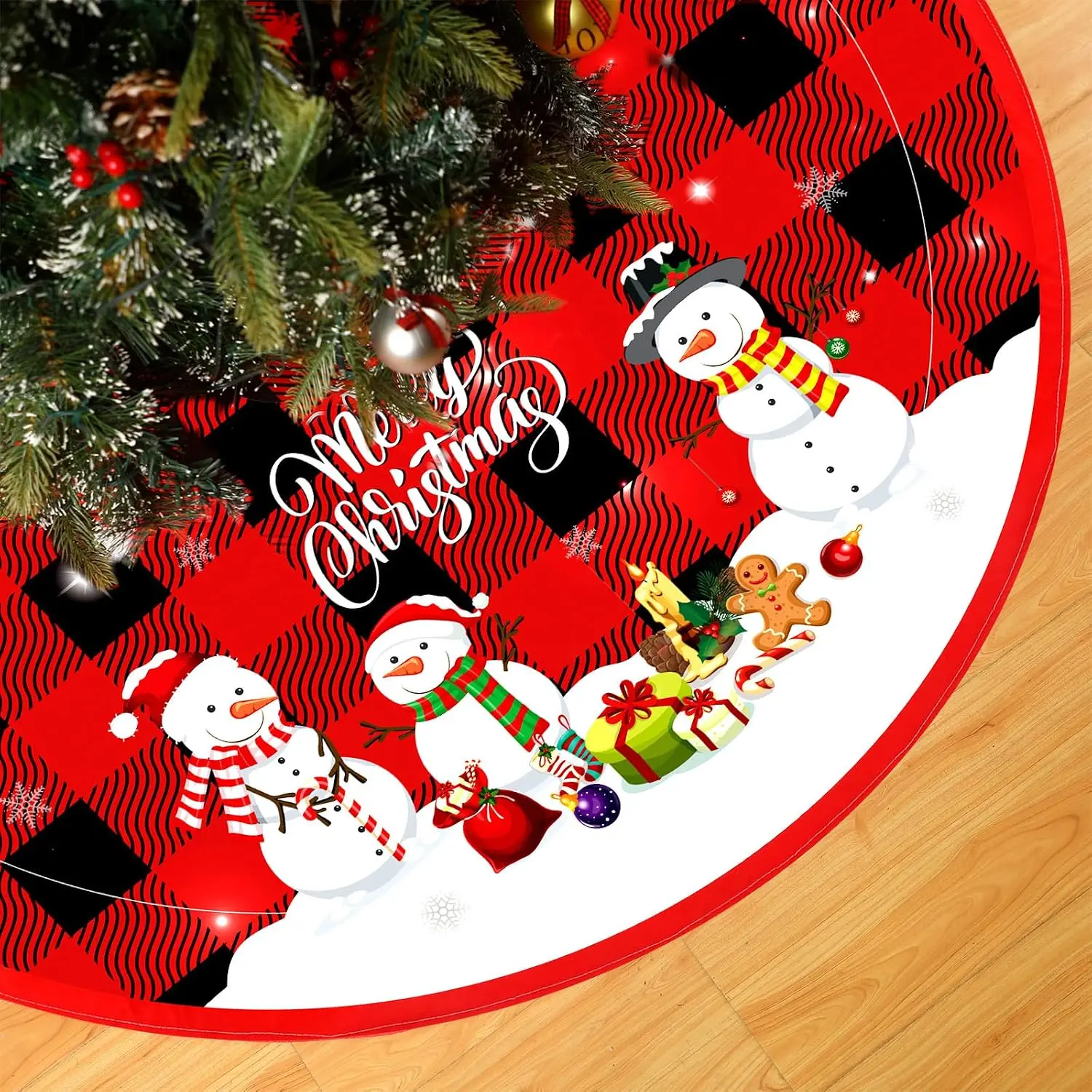 48" Christmas Tree Skirt Red and Black Buffalo  Xmas Tree Skirt Winter Christmas Novelty  Decoration Mat Indoor Outdoor Decoration for Holiday Party(Cute Style,48")