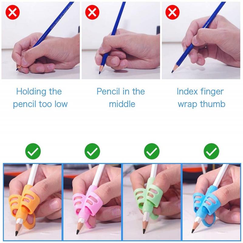 Pencil Grip & Clip Set, Including 4 Counts Pencil Grip & 4 Counts Animal Design Clip, Handwriting Correction Tool, Office School Supplies, Summer Essentials