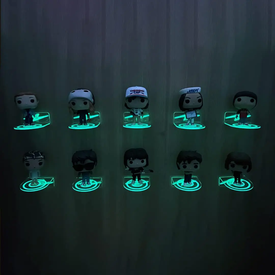 YODAR 10 Pack Small Clear Acrylic Floating Shelves for Funko Pop Figures, Wall Mounted mini Hanging Display Shelf for Storage & Decor, Adhesive Invisible Ledge Organizer,Shining at Night