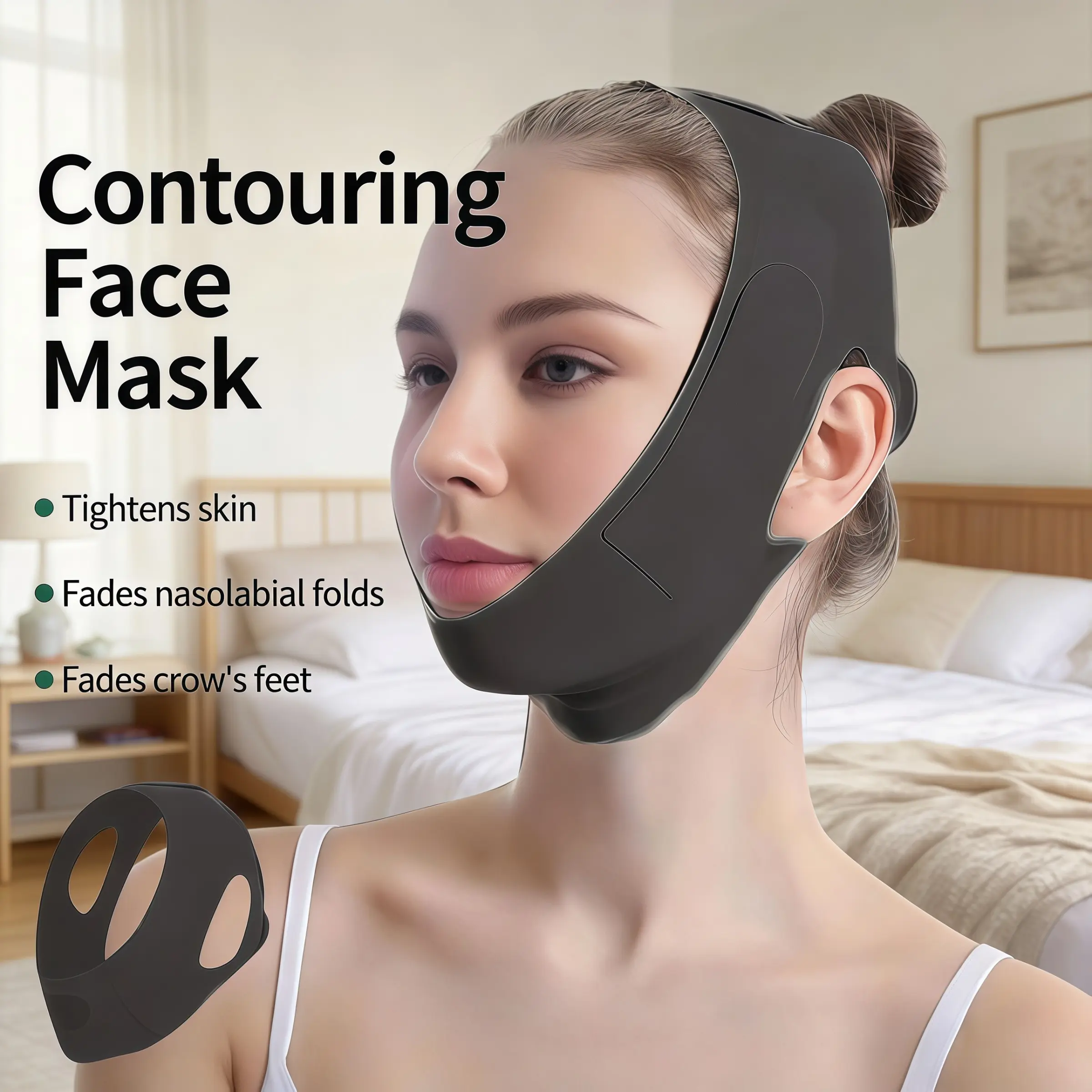 Upgraded Extended Cooling Graphene V-Shape Facial Lifting Strap, Facial Tool, Adjustable Plastic Double Chin Breathable Facial Bandage, Reusable for Men & Women to Create a Youthful Look | Fragrance-free, Perfect for Summer