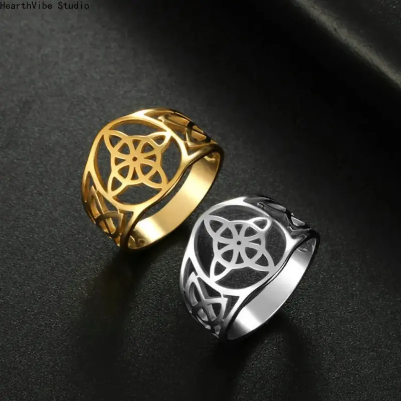 Elegant Celtic Triquetra Witch Knot Ring in Stainless Steel, Unisex Witchcraft Protection Charm, Anniversary Gift for Daily Wear, Casual, Ceremony, Round Ring, Commute