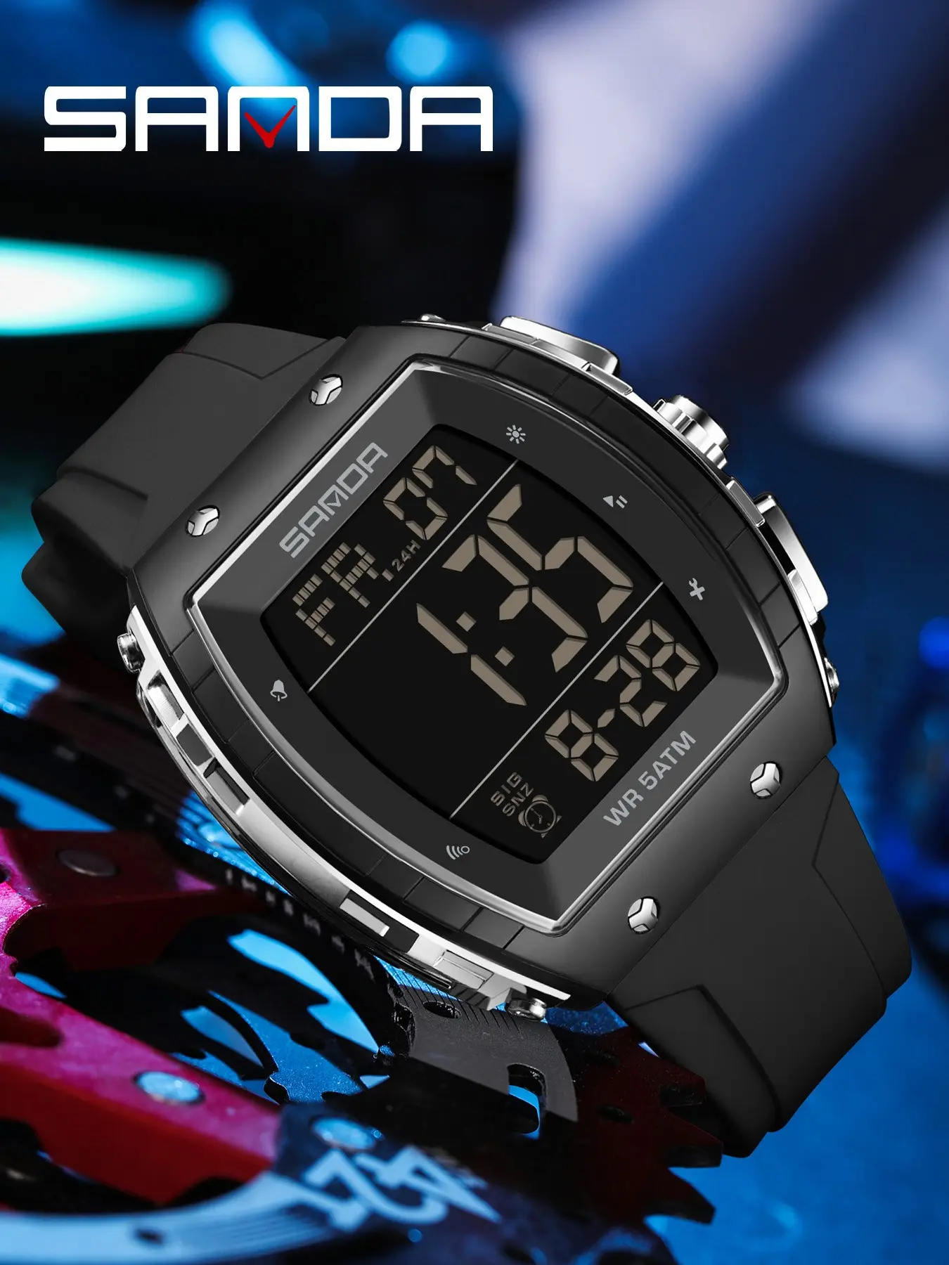 Sanda Men's Fashion Digital Watch, Casual Sports Design, Luminous Dial, Waterproof Outdoor Wristwatch, Alarm Mode Included