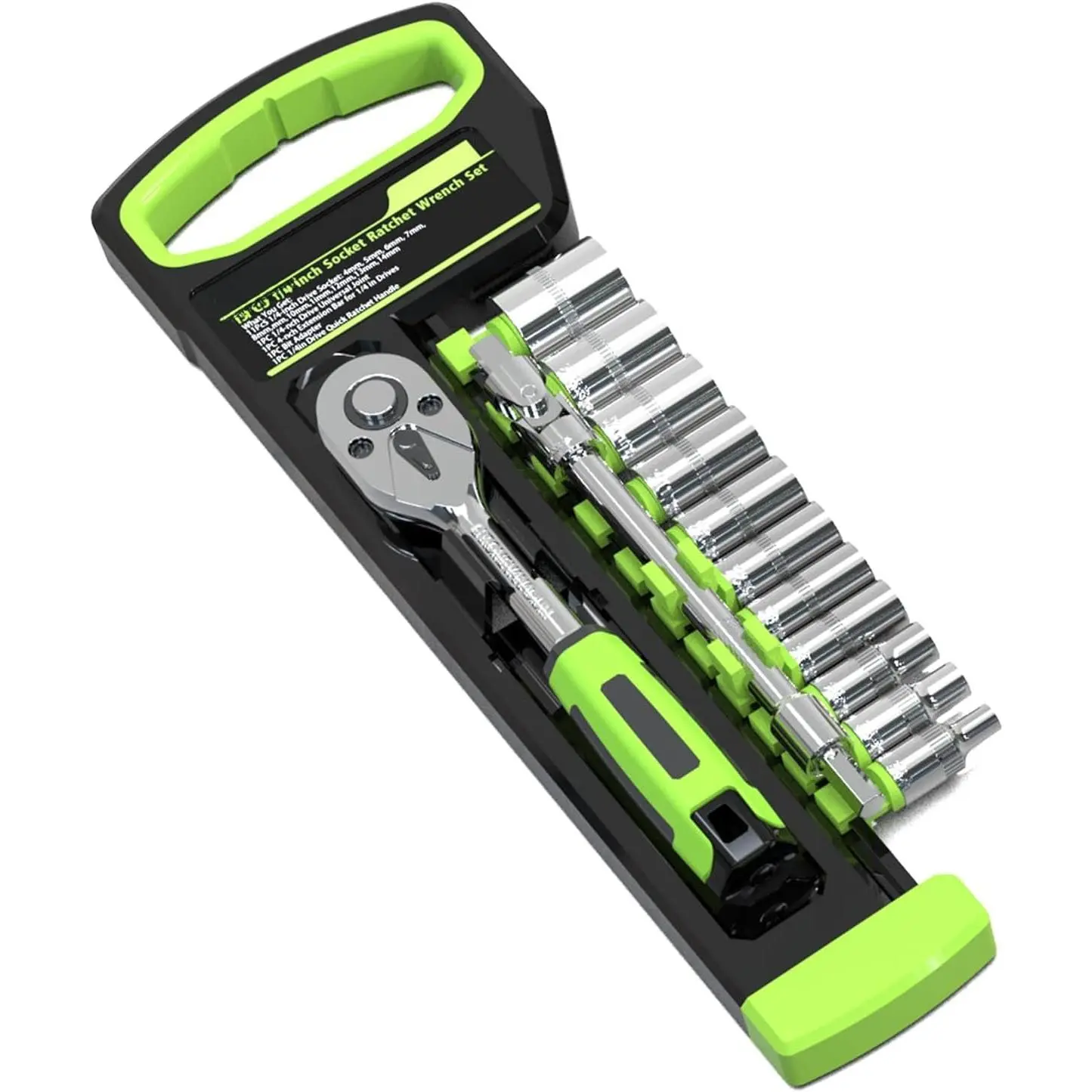 15 count 1/4" Drive Socket Wrench Set, 4-14mm with Ratchet Handle