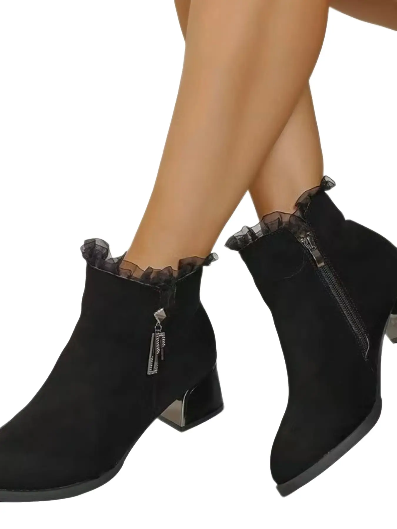 Short Boots for Petite Women, Matte Round Toe Thick Heel Side Zipper, Comfortable Fashion Boots for Commuting, Elegant and Stylish