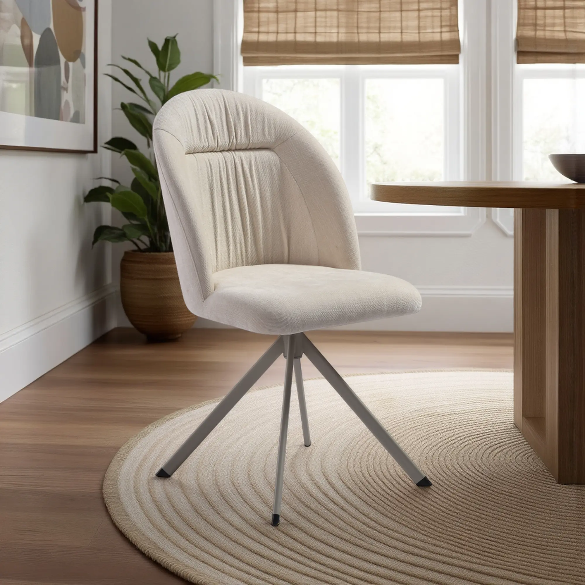 ARCH Modern Swivel Dining Chair Set of 2, Curved Back Cream Upholstered Accent Chairs for Kitchen, Living Room, Contemporary Lounge Seating with 360 Degree Swivel, Easy Clean Fabric, Sturdy Frame, Dining Room Chairs for Kitchen, Dining Room