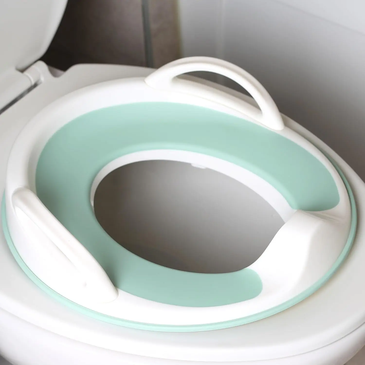Potty Training Seat  Boys and Girls With Handles, s Round & Oval Toilets, Non-Slip with Splash Guard, Includes Free Storage Hook (Aqua)