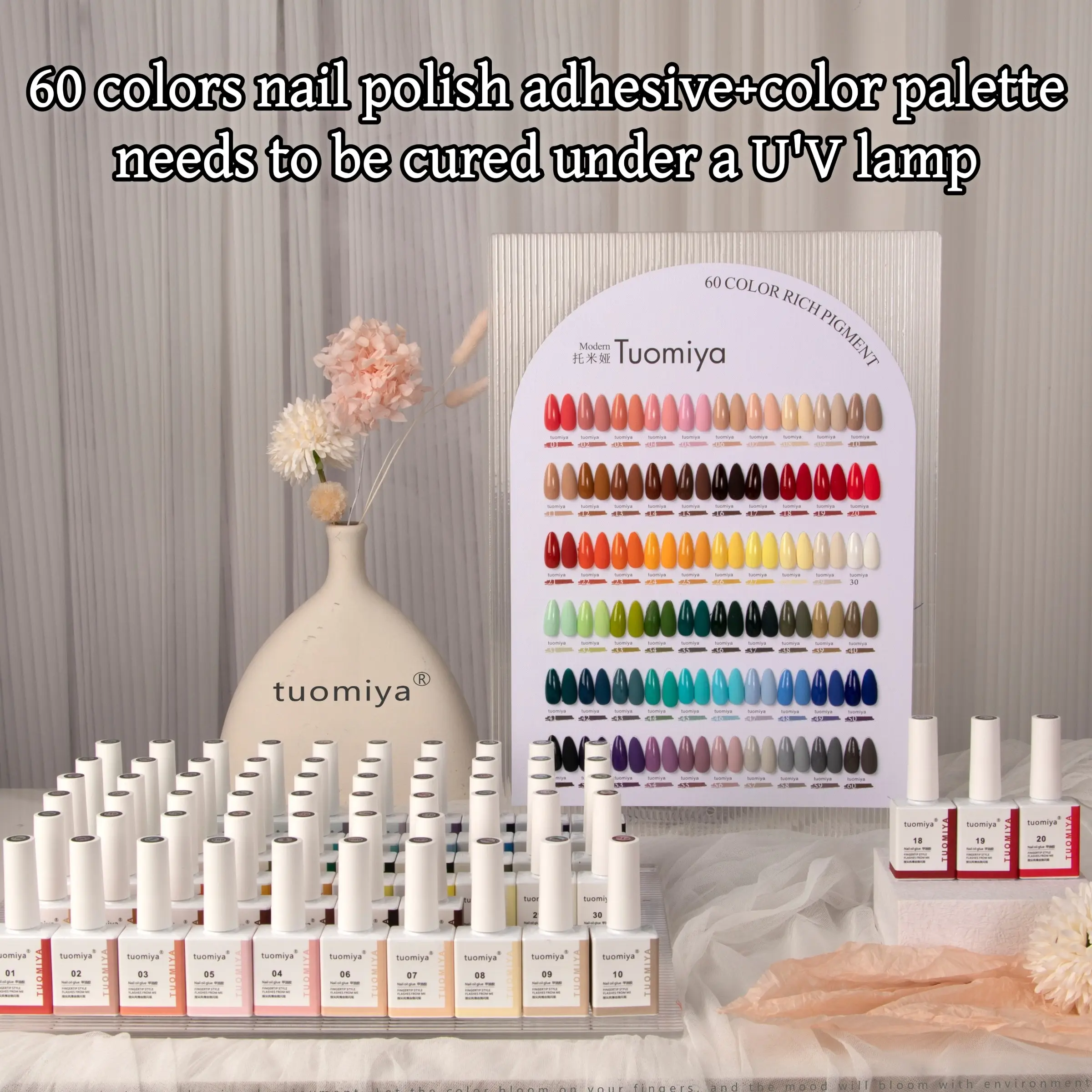 Tuomiya 60-Color Nail Polish Gel Set, Multiple Colors, Includes Color Palette, Perfect for Manicure Display, Ideal Gift, Nail Art