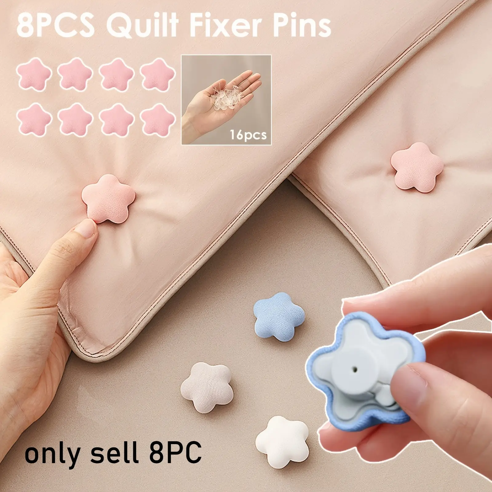 8pcs Flower Quilt Holder One Key to Unlock Bed Sheet Duvet Cover Fastener Clips Anti-slip Blanket Buckles Comforter Fixer Pins Bed Sheet Grippers Durable Bedding Accessories