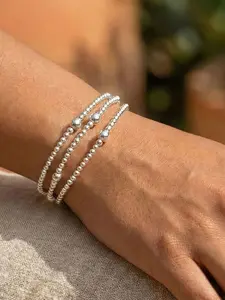3pcs Silvery Multi-loop Beaded Bracelet, minimalist multi-layer wrap wrist jewelry for women, delicate commuter ornament, stackable daily matching piece, easy pouch storage, chic accessory for office, strolls and daily styling presents