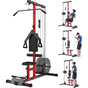 LAT Pulldown Cable Machine for Home Gym, Multi-Functional High & Low Adjustable Pulley System Workout Machine, 3-Position Adjustable Seat & Knee Support, Heavy Duty Steel Frame Fitness Equipment for Full-Body Strength Training