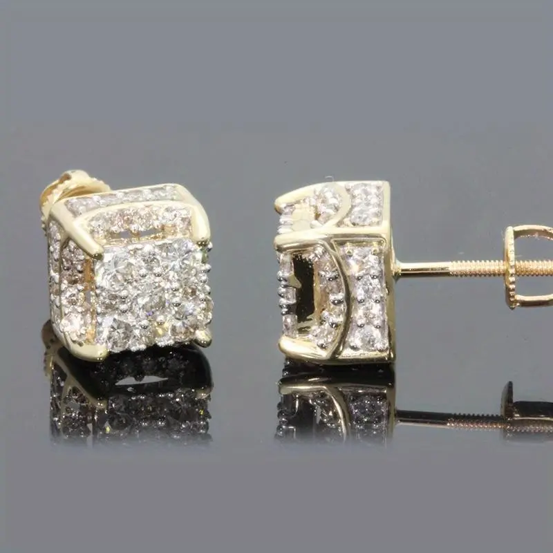 14K Golden Plated Artificial Zirconia Brilliant Round Screwback Stud Earrings