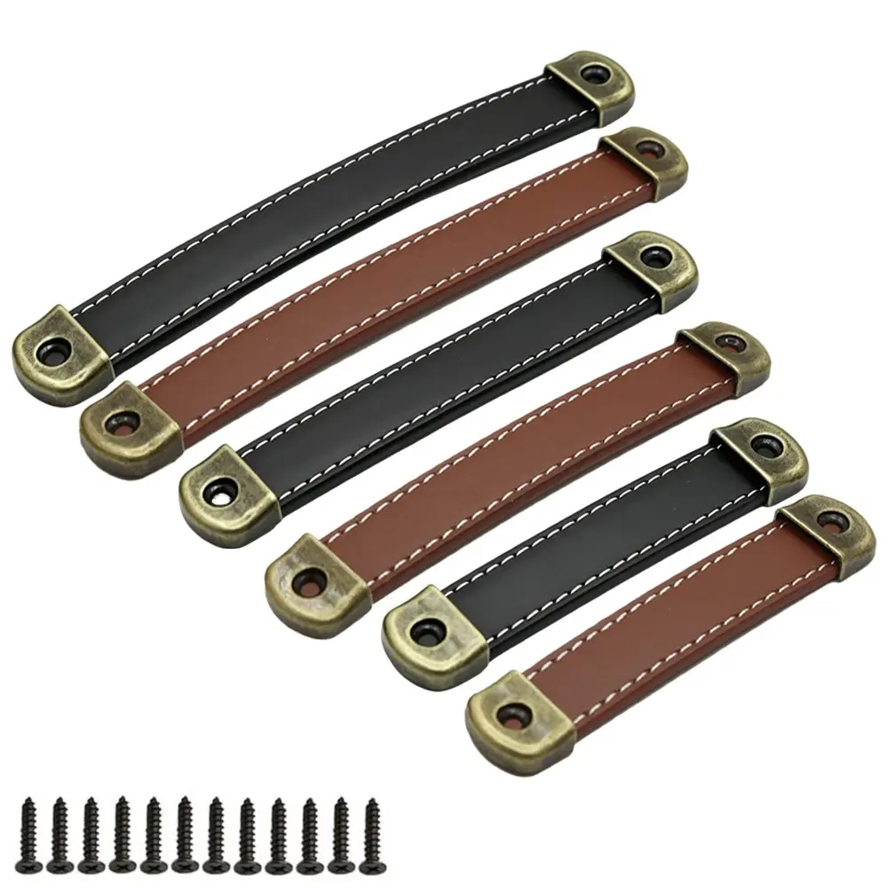 6Pcs Suitcase Leather Handle Cabinet Drawer Handle Dressing Table Door Handle  Handle Replacement Cabinet Metal Hardware Dressing Table Luggage with Screws