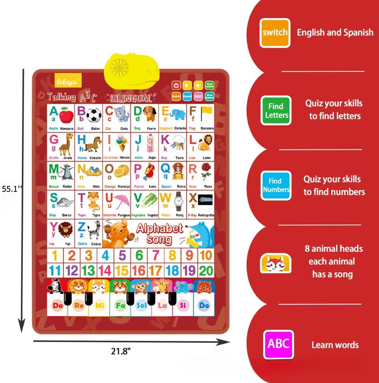 Spanish English Bilingual Audio Early Education Wall Chart Finger Piano Cognitive Pure English Sound Early Education Wall Chart Educational Toys Point Reading Book Educational Equipment Early Education Companion Reading Machine