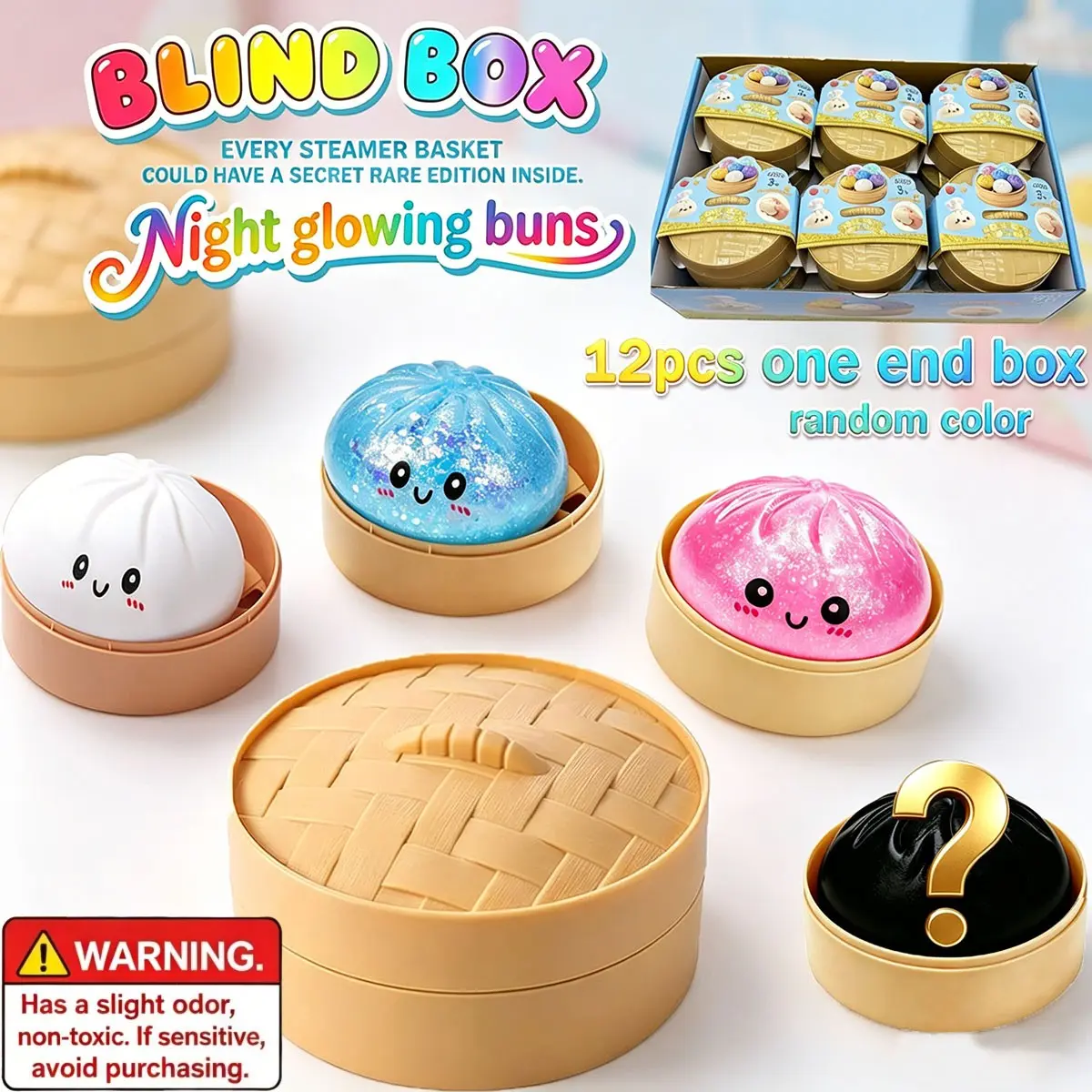 12pcs - A giant dumpling shaped soft and cute blind box with rich expressions, Mysecret Bun stress relieving toy, made of soft TPR material, for stress relief and opening surprises. Valentine's Day and Easter gifts, suitable for children to exchange.