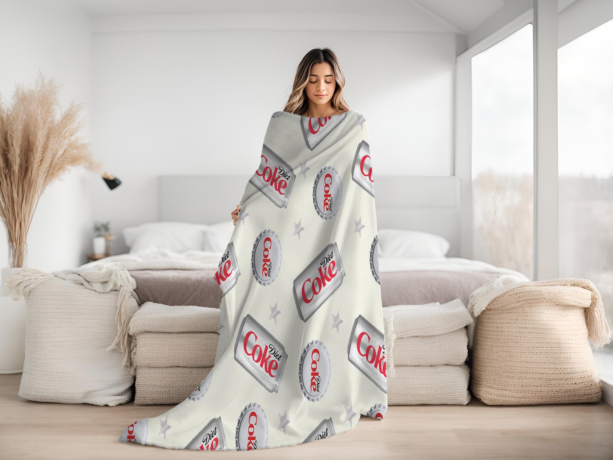 Diet Coke Bottle Cap Pattern Flat Velvet Blanket Diet Coke Blanket Soft fluffy lightweight flannel throw soft fleece blanket slogan print Gift