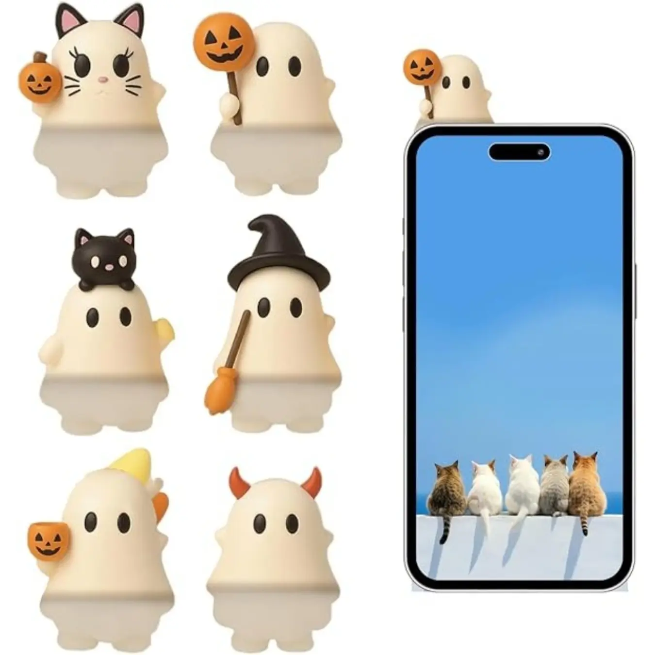 6 Pack Cute Ghost Phone Charms Halloween Decor, Spooky Ghost Figurine Ornaments, Adorable Halloween Smartphone Accessory Gift Set