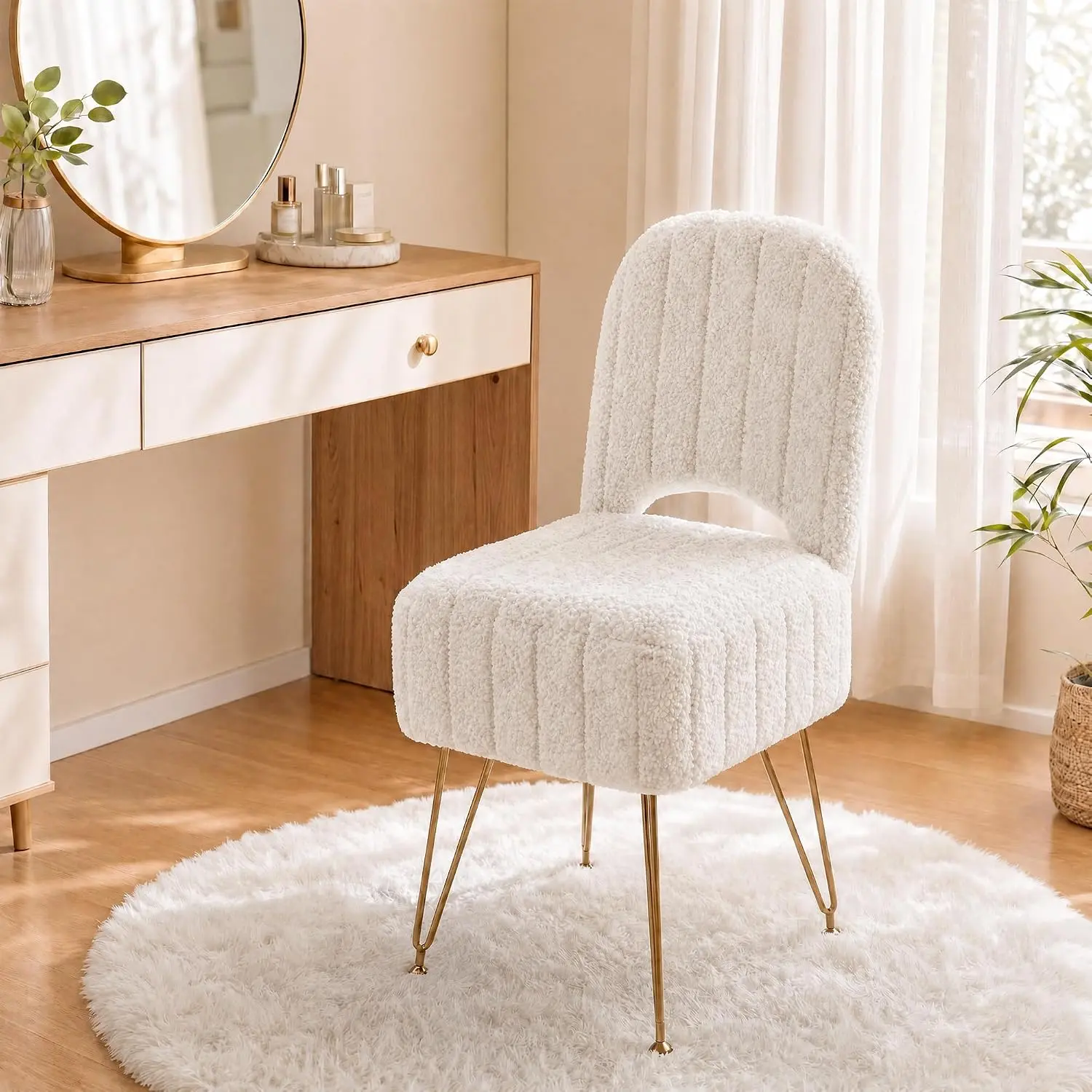 Large Storage Vanity Chair – Upholstered Ottoman with Backrest, 280 lbs Capacity, Soft Seat for Bedroom & Living Room
