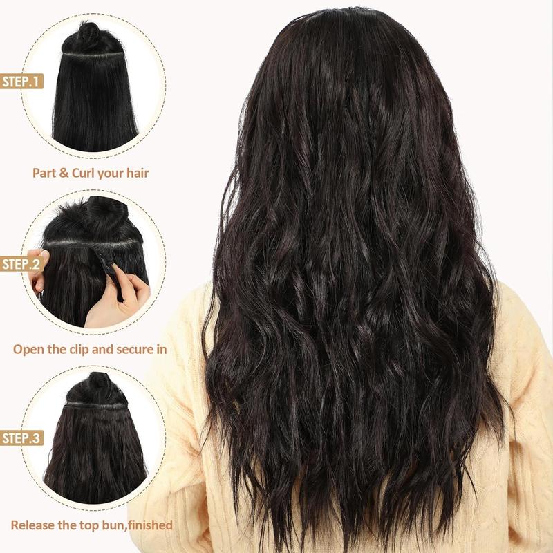 Beauty 6 Pcs 22 Inch Clip in Hair Extensions Wig Pieces for Women Natural Brown Mix Blonde Extensions 13-clip Hair Extension Sheet High-temperature Silk Chemical Fiber Water Wave Sheet Heavy-duty Mesh Hairpieces Hair Extensions Clip for Christmas Gift