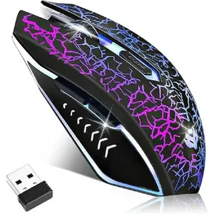 Wireless Gaming Mouse, Rechargeable Wireless Computer Mouse, 7-Color LED Light, Ergonomic Mouse with 6 Silent Click Buttons, 3 Adjustable 2400 DPI Wireless Mouse for Laptop